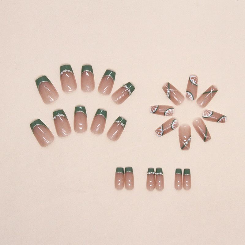 Short ballet French pearl summer lemon manicure diamond fake nails summer sweet girl wearing nail nails
