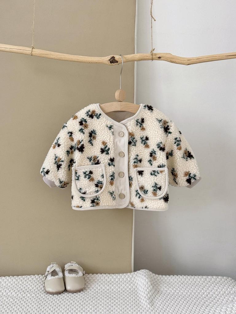 Korean Style Floral Baby Girl Cardigan Coat - 2025 Winter Collection