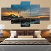 5 Piezas Paisaje Faro Roca Atardecer Vista del Mar Lienzo Pintura Pósteres e Impresiones Arte de Pared Imágenes Decoración del Hogar Sin Marco