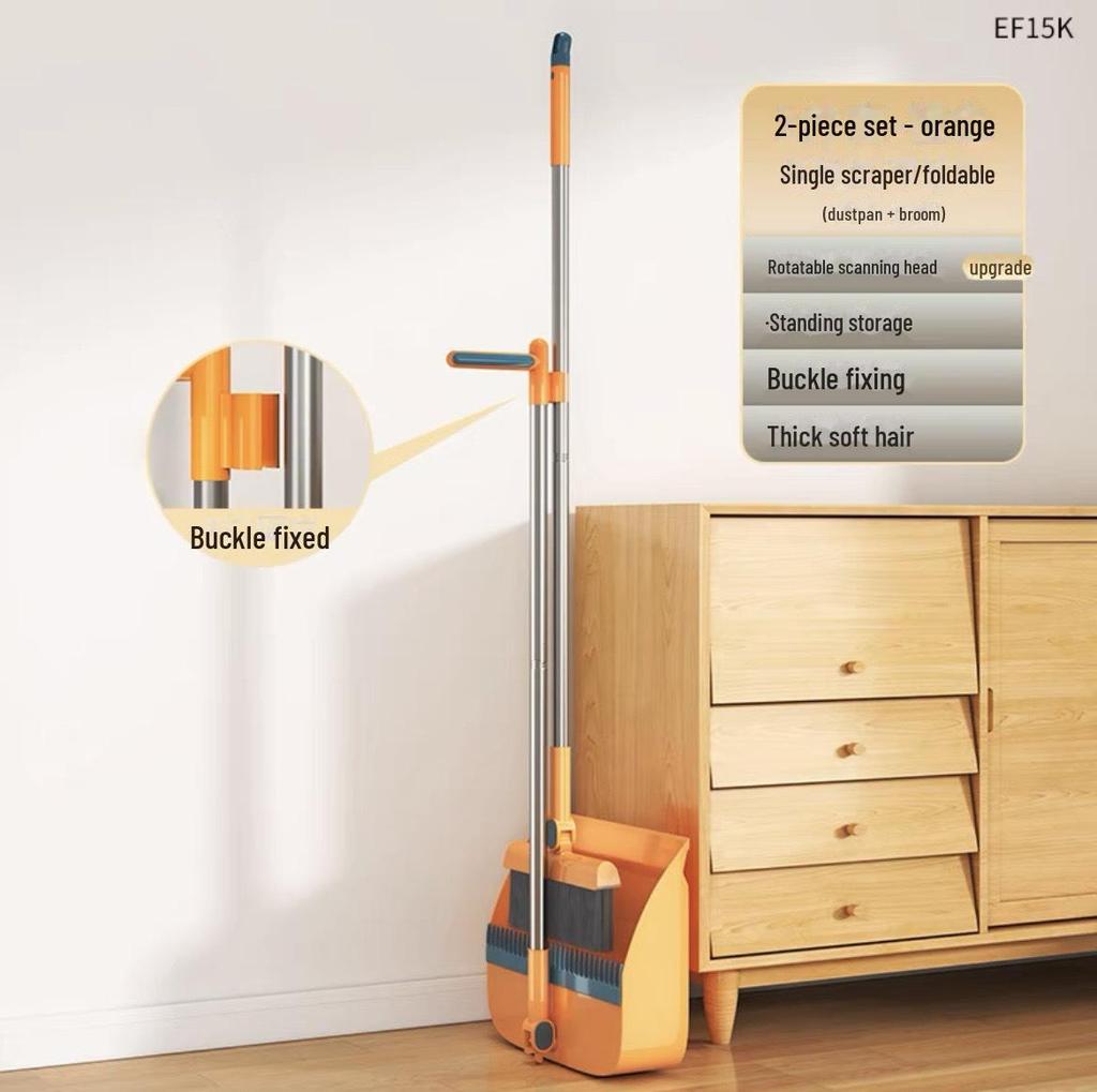 Soft Bristle Broom & Dustpan Set with Non-Stick Hair Feature and Scraper