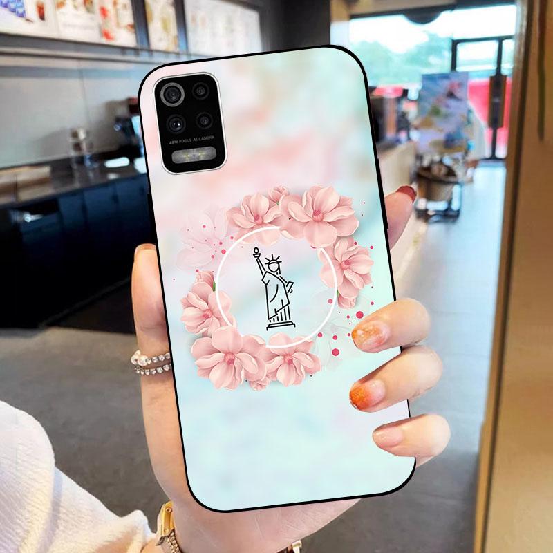 Soft TPU Phone Case For LG K52 K62 Q52 Black Silicone Back Cover For LGK52 LGQ52 LGK62 Fashion Flower Shell Fundas Bumper