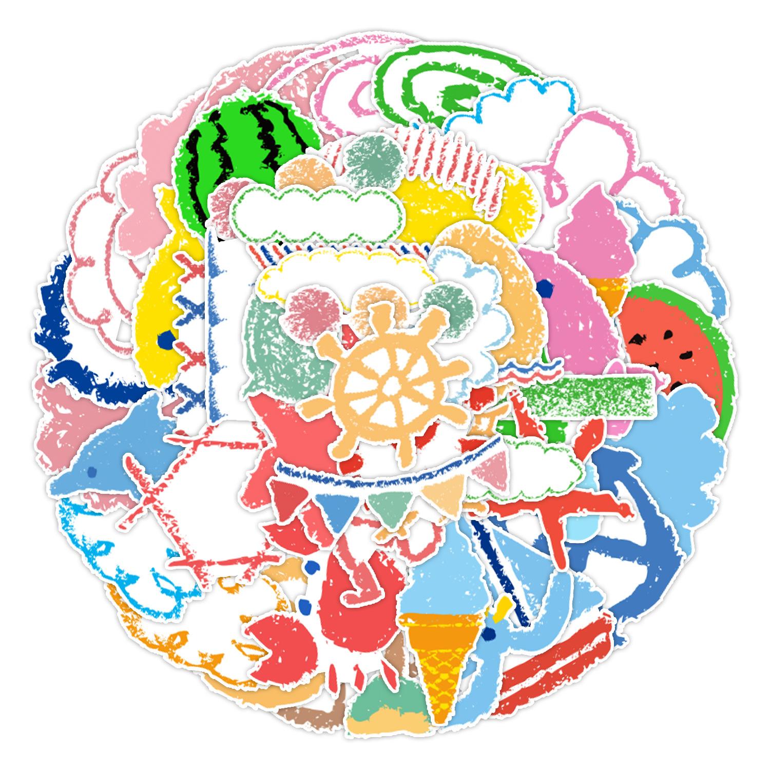 

50 Crayon Doodle Stickers Suitcase Car Notebook Refrigerator Water Cup Skateboard Waterproof Decorative Stickers