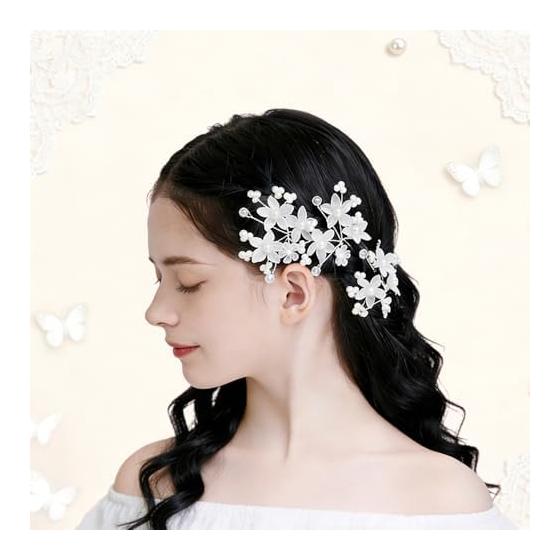 NEUROVEX 5pcs Flower Hair Pins U-Pin Set Bridal Wedding Hair Accessories Flower Tiara Resin Pearl Jewelry for Women Ceremony Graduation Recital