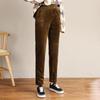 Women Autumn Winter Corduroy Harem Pants Elastic Waist Pockets Solid Color Long Trousers Thickened Fleece Lining Casual Pants