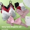 French Style Seamless Lingerie Set, Wireless Push Up Lace Bra and Panty Set, Thin Side Support Minimizer Underwear for Women