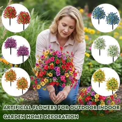 2pc Artificial Ball-Shaped Multicolor Flower Bush with Ground Stake for Garden Patio Flower Bed Yard Outdoor Party Decor