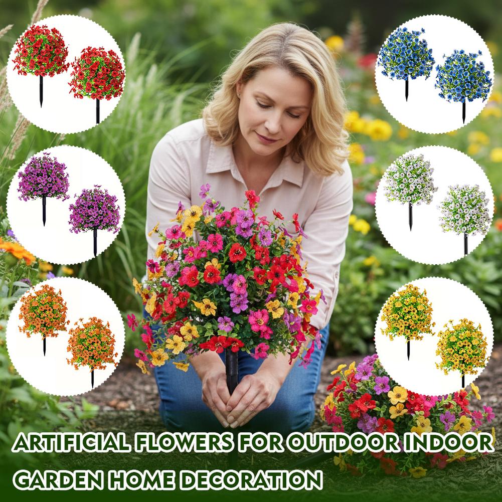 2pc Artificial Ball-Shaped Multicolor Flower Bush with Ground Stake for Garden Patio Flower Bed Yard Outdoor Party Decor