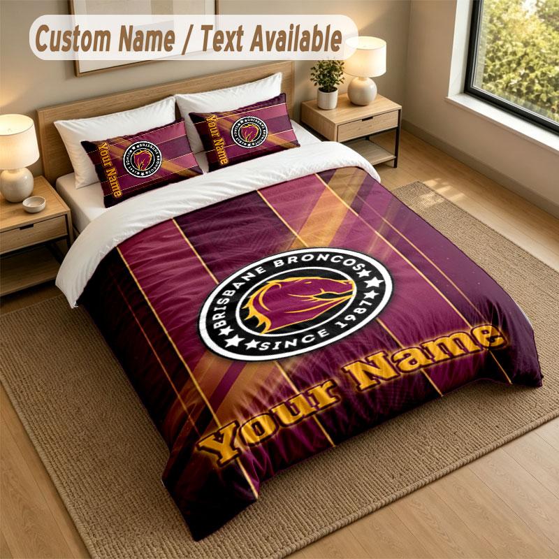 Bedding Set 1 Duvet Cover 2 Pillowcases Brisbane Broncos Print Soft Bed Linen Bedroom Decor