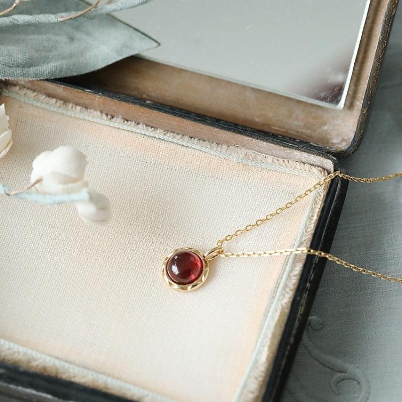 S925 sterling silver natural garnet pendant necklace