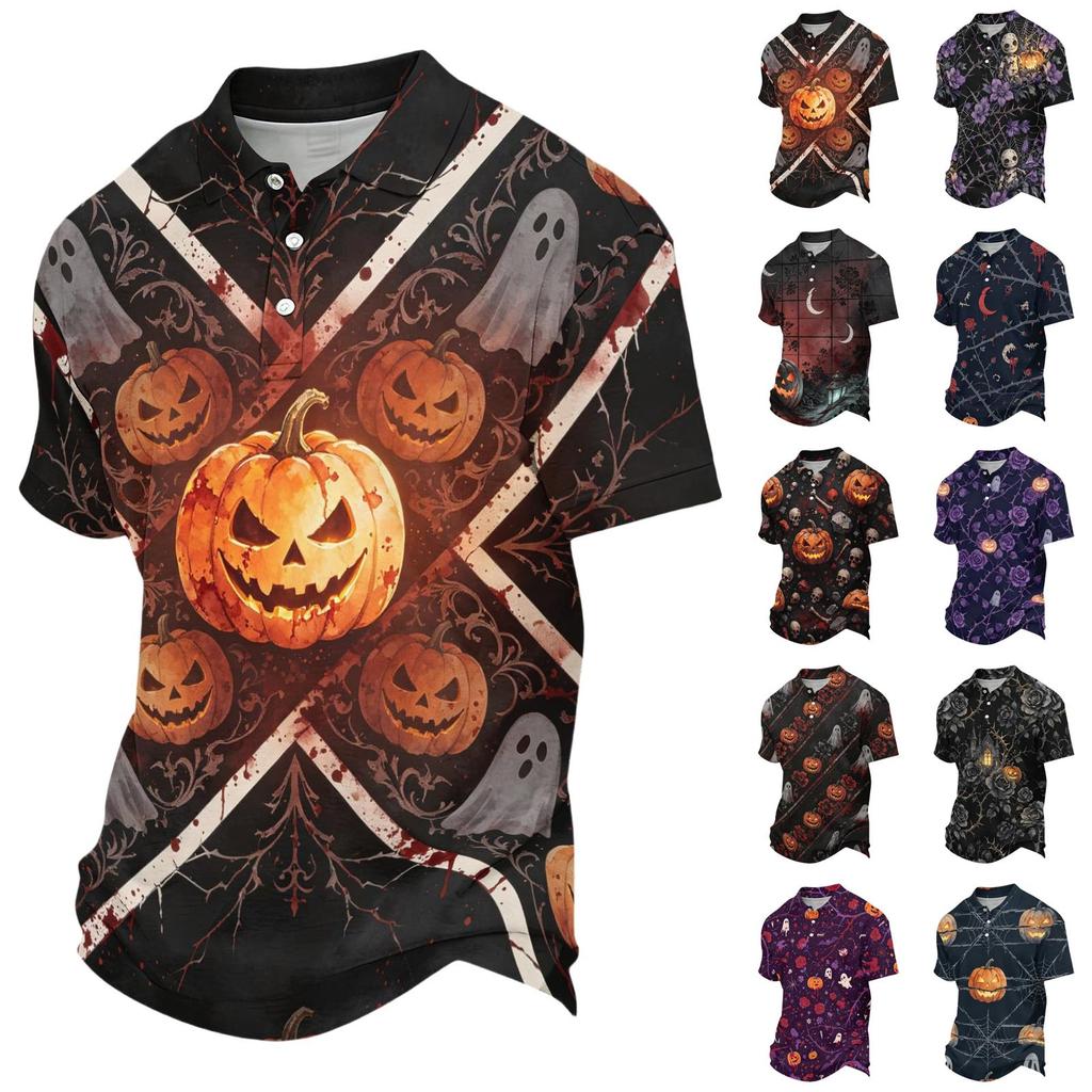 Men's Halloween Print Short Sleeve Shirt for Casual Party Wear
