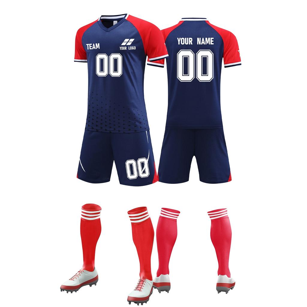 Mens Soccer Uniform Set Short Sleeve Jersey Shorts Socks Quick Dry Athletic Sportswear for Training Matches Teams