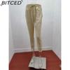 BITCED Summer Women Loose Plus Size Solid Color Simple Lace Up Slim Casual Nine Point Slimming Trousers