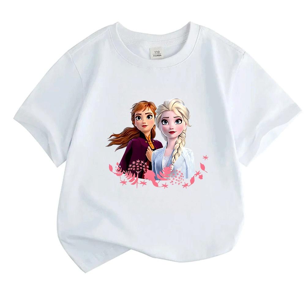 Kids Boys Girls Crew Neck Short Sleeve 100% Cotton T-Shirt, Cute Cartoon Sisters Print Casual Soft Breathable Summer Tee Tops for Children Daily Wear