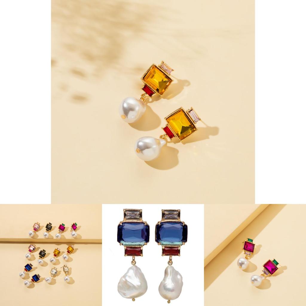 Trendy European Fashion Square Geometric Alloy Earrings Chic Simple Design