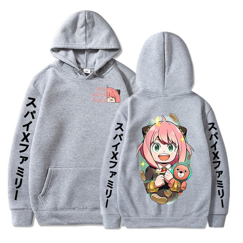 

Японский аниме Kawaii Forger Anya Spy X Family Hoodie Толстовки с капюшоном с рисунком Anya Face Manga Hoodies Harajuku Oversize XS серый