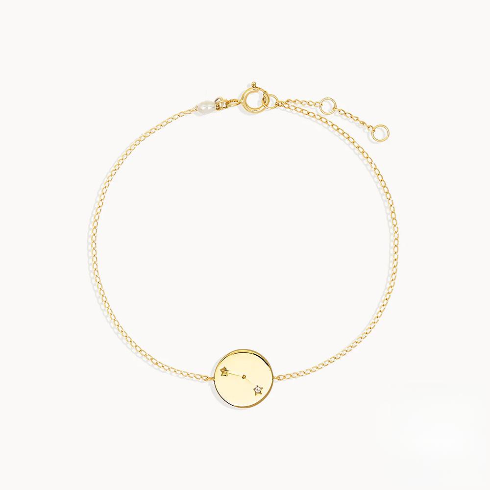 S925 Sterling Silver Constellation Zircon Bracelet, 12 Zodiac Round Disk Gold Chain Bracelet for Women, Dainty Ins Style Everyday Jewelry Gift