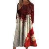 Women's Casual -neck Halloween Print Mid-length Dress Long-sleeved Dress With Pocket