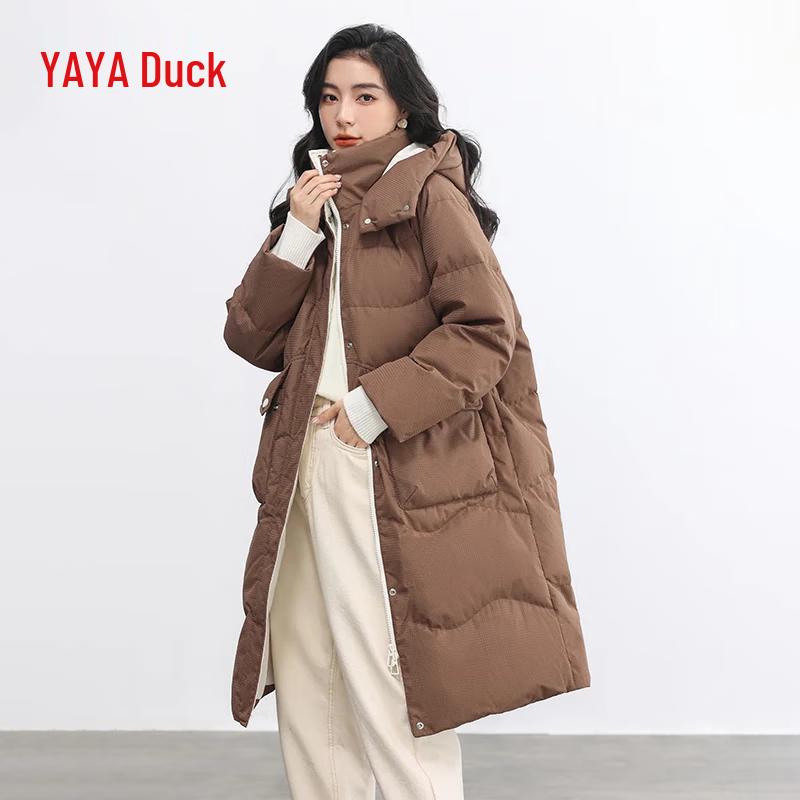 YAYA Women's Thickened Mid-Length Hooded Down Jacket