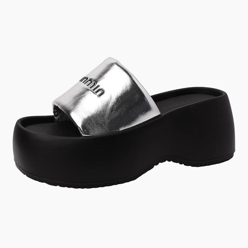 Stylish, Simple and Versatile Thick-soled Height-increasing Cool Slippers for Women's 2025 Summer New Versatile Outer Wear Letter One-word Slippers