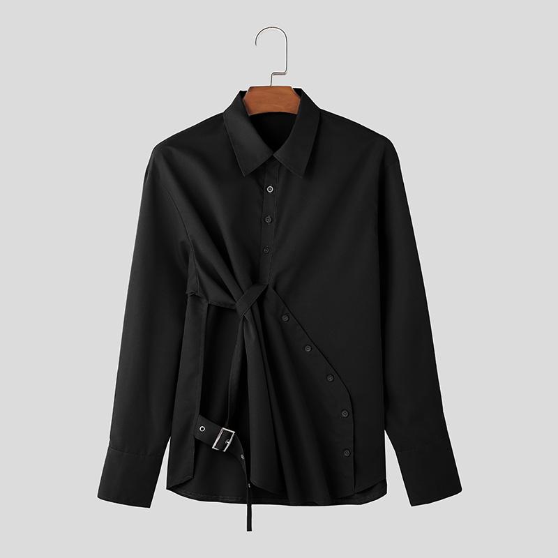 

INCERUN Мужские однотонные однотонные элегантные рубашки с разрезом на пуговицах и длинными рукавами M чёрный