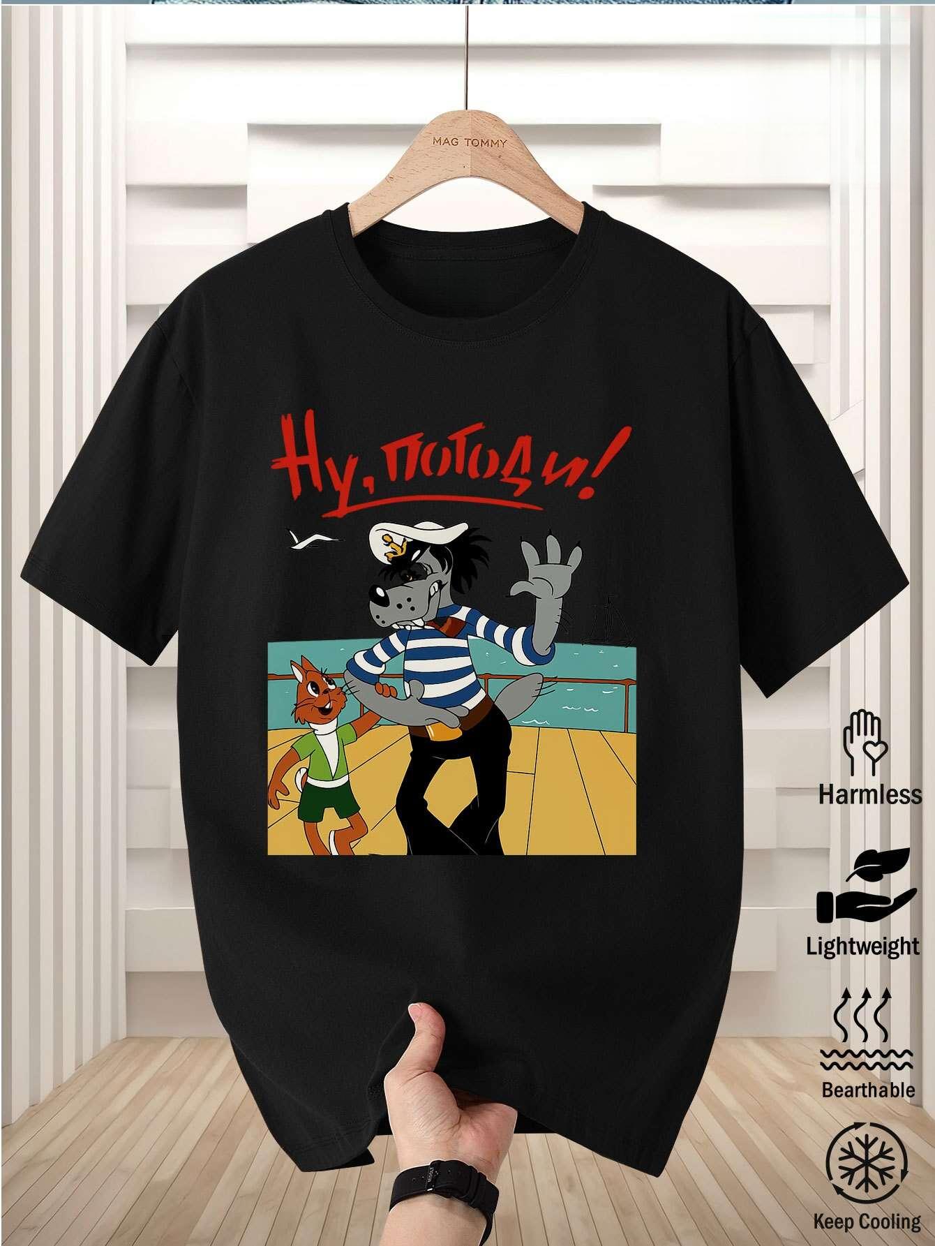 Men s & Unisex Retro Wolf & Rabbit Animation T-Shirt - Soft Breathable Crew Neck Tee with Classic Cartoon Graphic XXL
