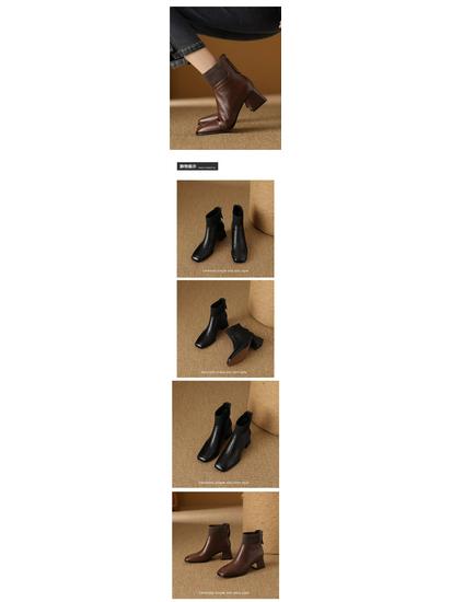 Ghete de damă versatile, la modă, cu vârf pătrat, până la gleznă - Tocuri înalte groase, Plus catifea, Piele tricotată pentru toamna/iarna 2025.