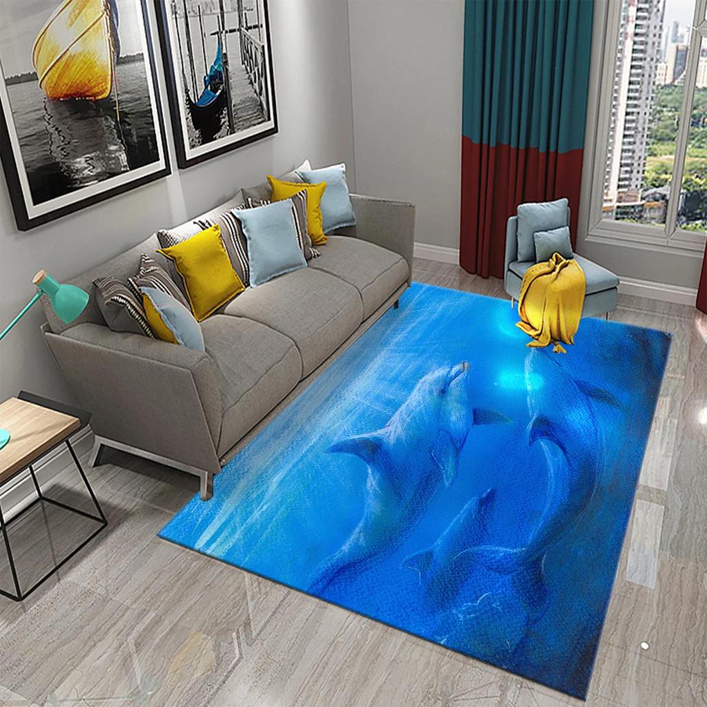 3D Dolphin Abstract Art Carpet for Kitchen Mat Entrance Doormat Bedroom Floor Decor Living Room Carpet Bathroom Anti-slip Rugs