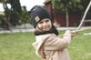 Spring Hat for Boy with Scarf - Black 36-40 Cm