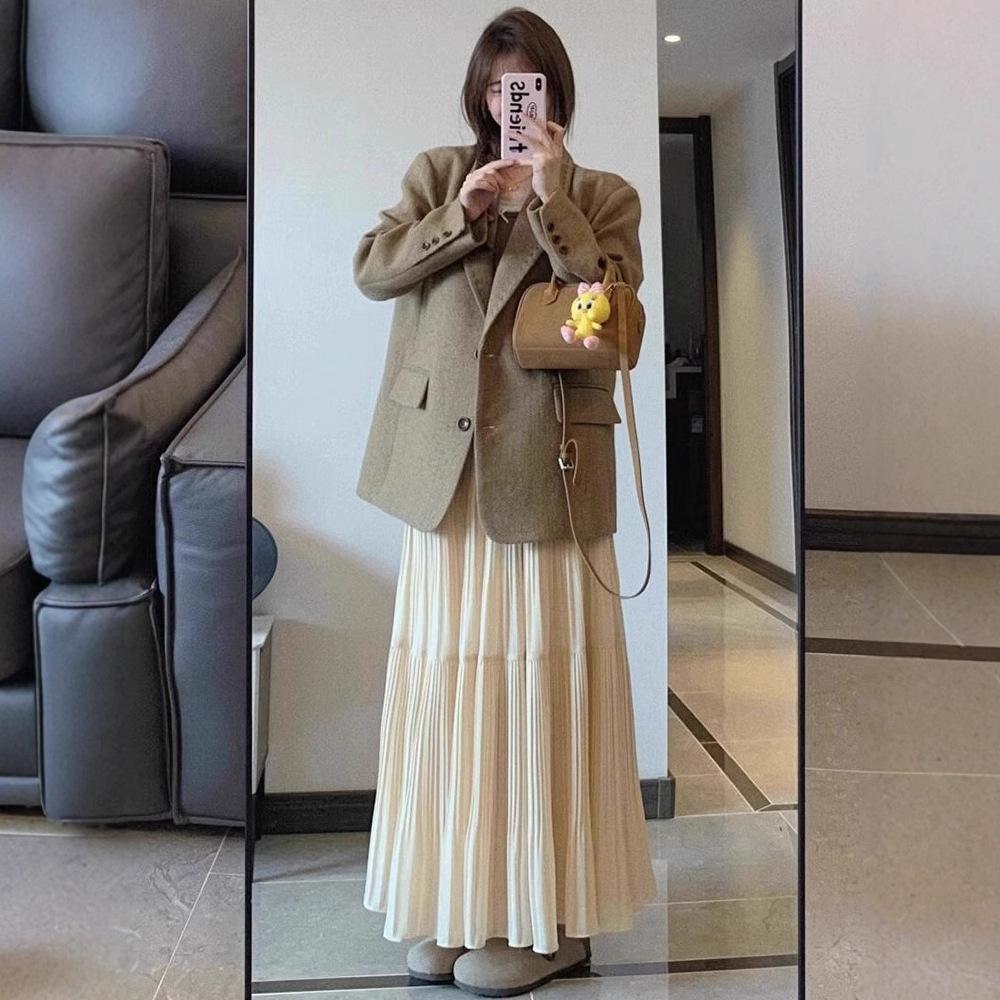 Women's Chiffon Elastic High Waist Pleated A-Line Flared Maxi Skirts Summer Flowy Boho Maxi Long Skirt Skort Comfy Relaxed Beach Vacation Clothes