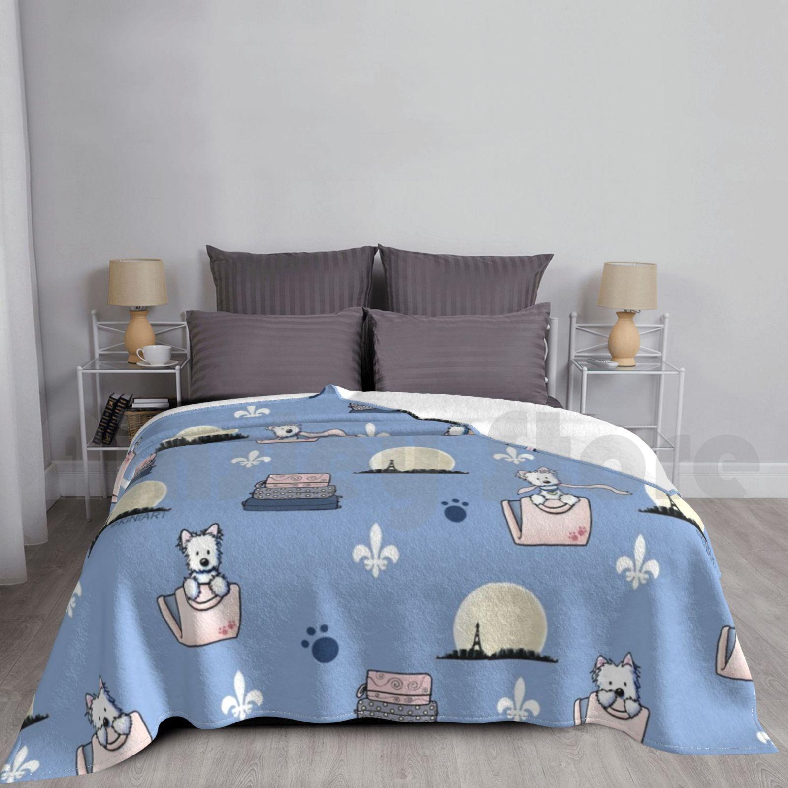 Kiniart Westies In Paris Blanket Fashion Custom Westie Westies Westie Terrier West Highland Terrier West Highland Size: 75*100cm, Weight: 230 GSM