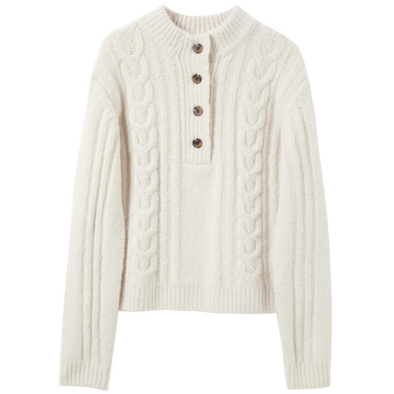 Sancai Women's Retro Cable Knit Stand Collar Pullover Sweater