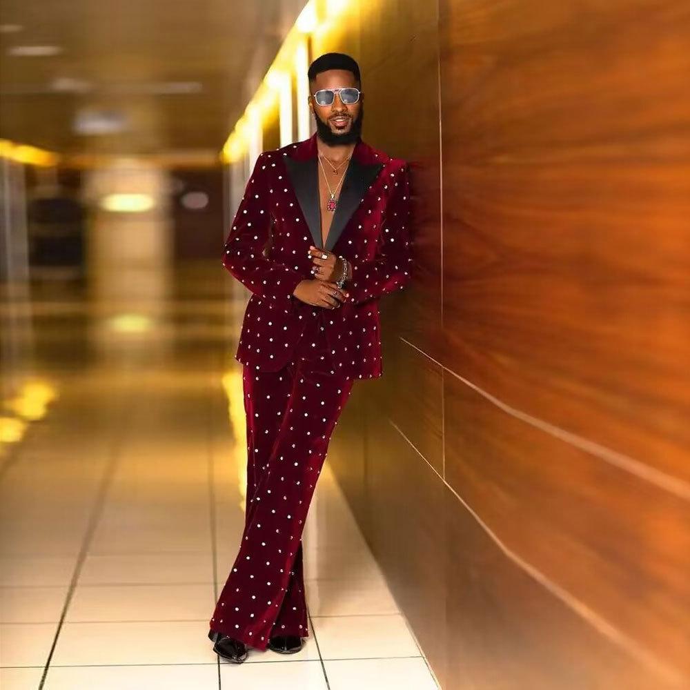 

Роскошный мужской костюм из красного бархата с бисером, комплект из 2 предметов, блейзеры, свадебный смокинг, пальто, формальный офисный пиджак, брюки 5XL