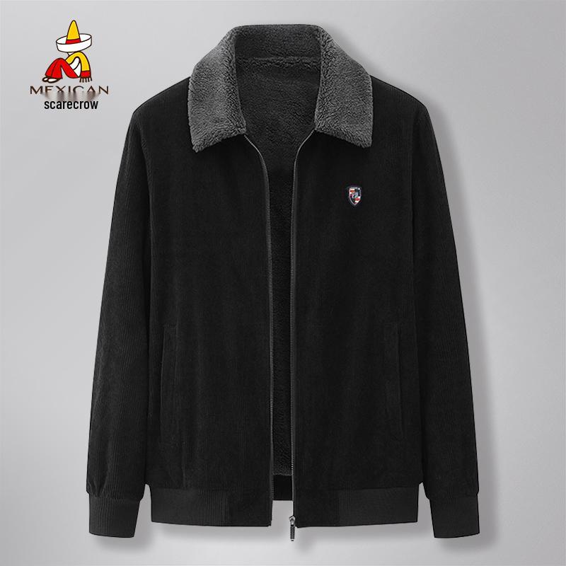 

Men s Fleece-Lined Corduroy Jacket - Autumn/Winter Casual Loose Fit with Turn-Down Collar 3XL