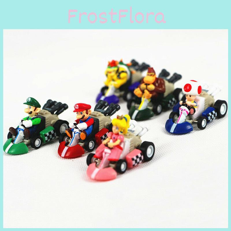 Super Mario Bros Kart Pull Back Car Action Figure Set 6 Pcs Colorful Collectibles