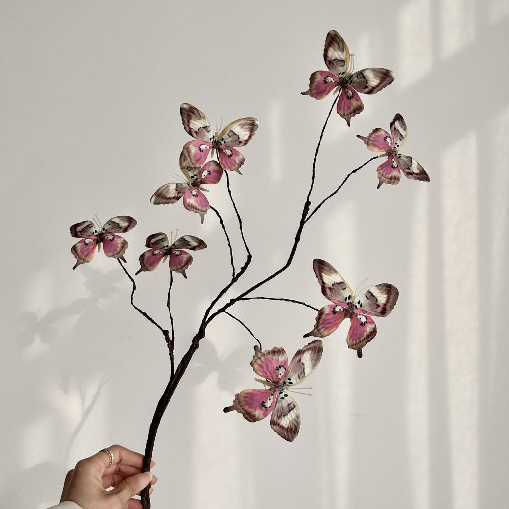 3D Printed Butterfly & Withered Branch Floral Art Ornament | Monet Garden-Inspired Artificial Flower Arrangement Decor