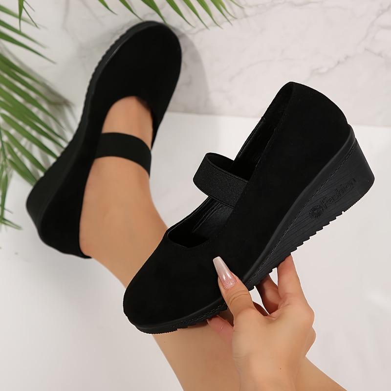 Retro Wedge Shoes for Women - Ultra-Comfortable Round Toe Design, Soft Sole, Casual Cut-out Style, Elastic Strap, Breathable Work Shoes for Daily Wear