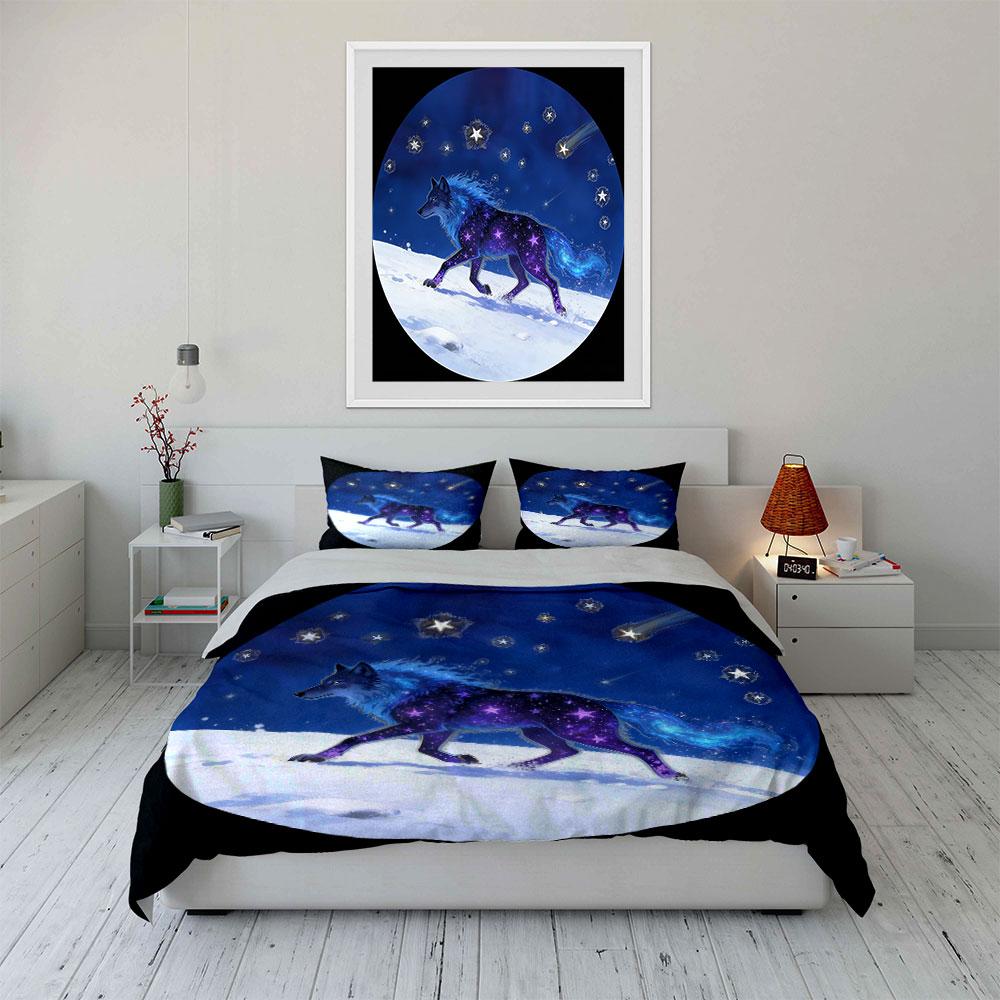 Starry Wolf Decor Set Soft Comfortable Duvet Cover Bedding Set Included 1*Duvet Cover & 2*Pillowcases, Gift