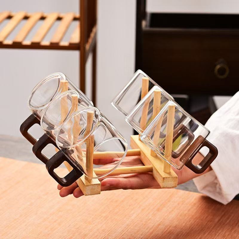 Walnoten handvat verdikt glazen theekopje high-end huis hoge temperatuur bestendig kantoor speciaal houten handvat geïntegreerd