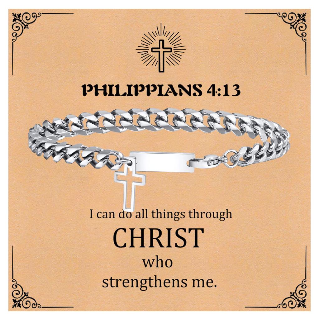 Trendy Cross Cuban Chain Bracelet for Men,Christian Religious Baptismal Bible Chain Wristband,Gift Card for Son Dad