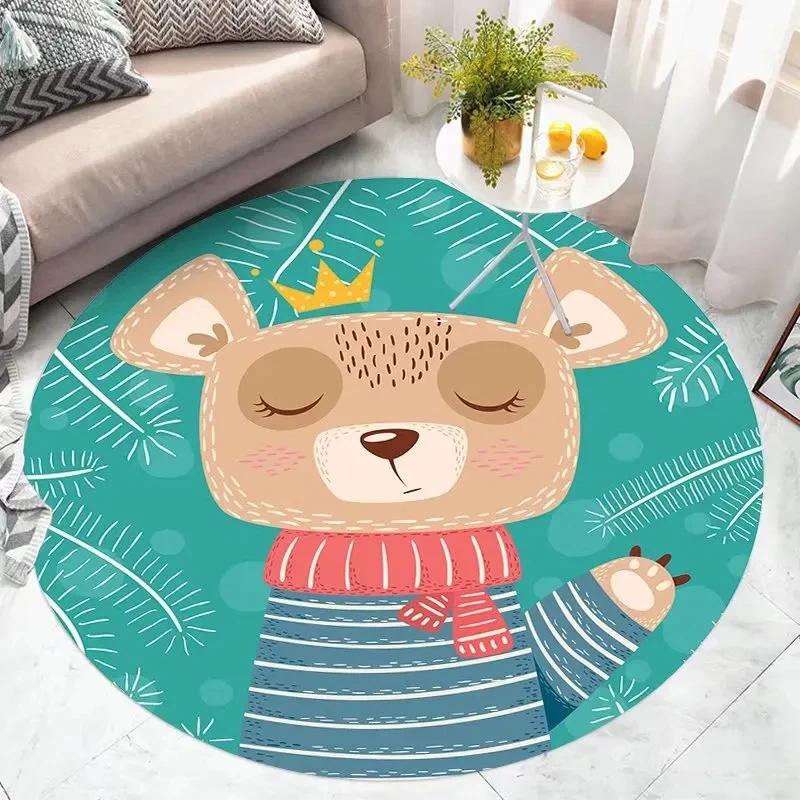 Cartoon Dinosaur Round Carpet Lovely Animal Circle Rug Kids Playroom Bedroom Living Room Balcony Floor Mat Home Decor Doormat