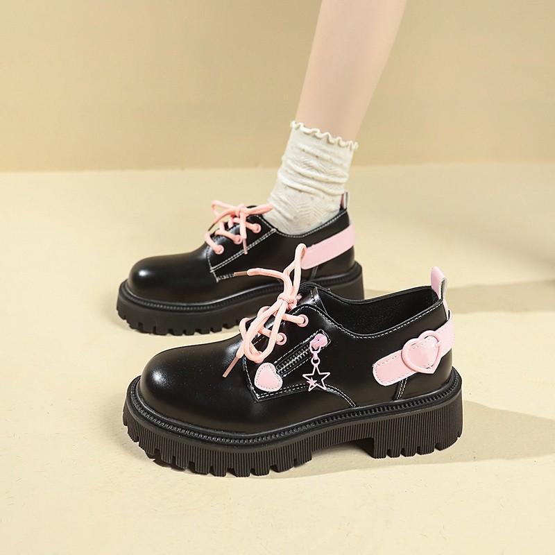 Fashion New Fashion Autumn Women's Shoes 2025 Pink Youth Bow Heart Sweet and Cool Thick-soled Loafers for Girls, Versatile Women's Shoes