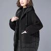 Cappotto invernale da donna alla moda, spesso e caldo, in cotone, con cappuccio, termico, di media lunghezza, in lana d'agnello