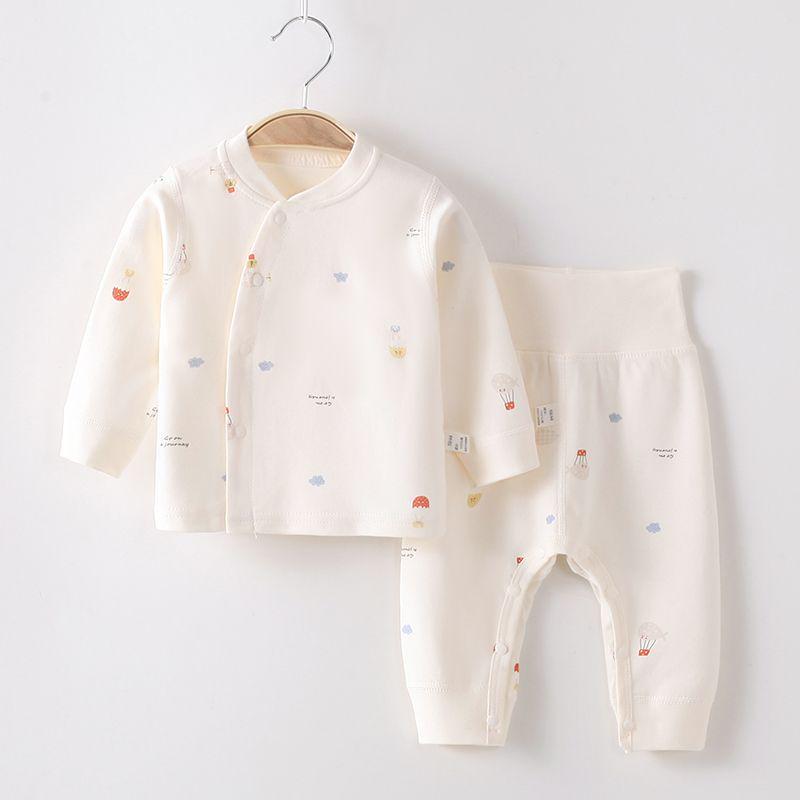 Spring & Autumn Pure Cotton Baby Underwear Set - High Waist Belly Protection Top & Trousers, Tagless for Newborns