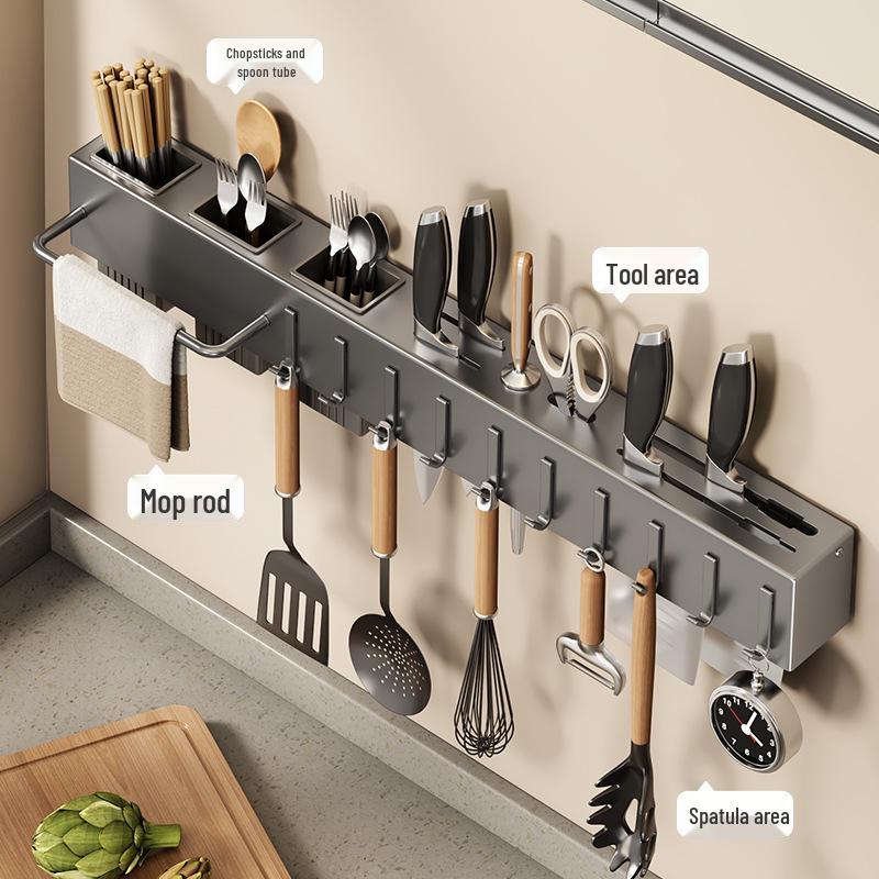 Wall-Mounted Multi-Functional Kitchen Rack: Knife, Cutlery, and Chopsticks Holder.