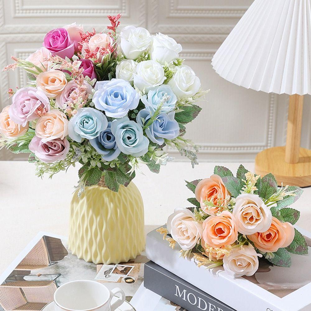 7 Köpfe 32cm Künstliche Eukalyptus Rose Rosa Blumengesteck Blumenstrauß Brautsträuße Kunstblumen Partyzubehör