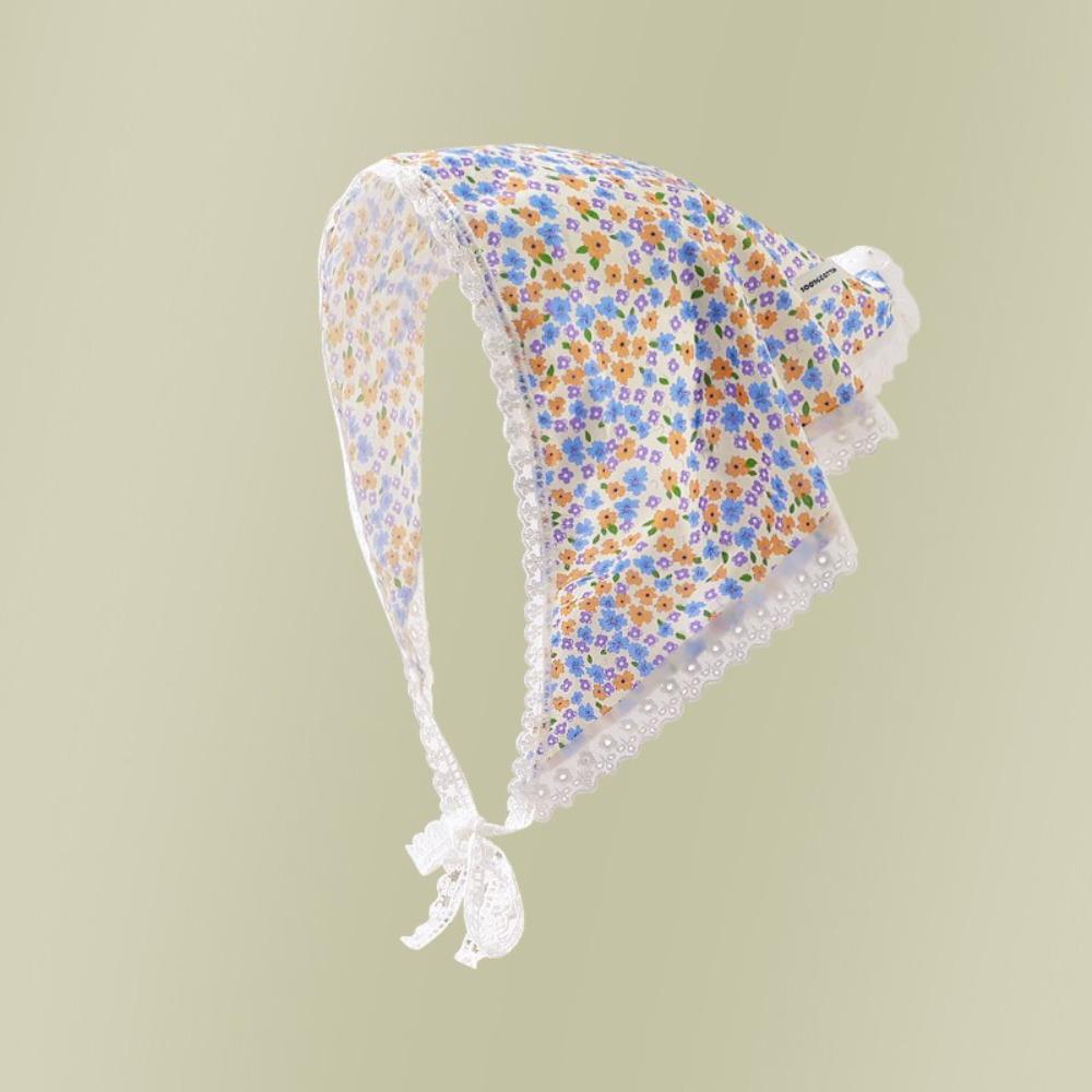 Elegant Floral Cotton Head Scarf Soft Wrap Printing Hair Scarf Vintage Lace Triangle Scarf  Beach