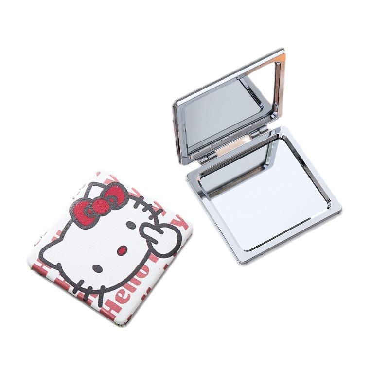 Seria Sanrio Hello Kitty Kawaii Kreskówka Anime Ramka Skóra PU Dziewczęce Serce Mini Składane Mini Dwustronne Lustro Prezent Świąteczny