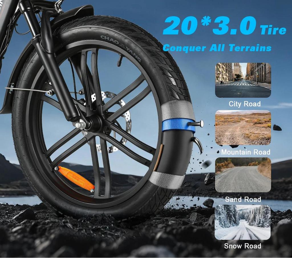 2026 Samebike New CY20Pro 36V500W Brushless Motor 13Ah Detachable Battery Electric Bicycle Dual Disc Brake 3.0 Tire Electric Bicycle