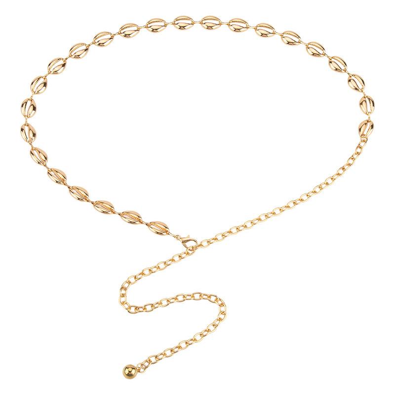 

European and American Fashion Hot Girls Decorative Metal Waist Chain Women Beach Shell Chain Bohemian Dress Accessories Belt