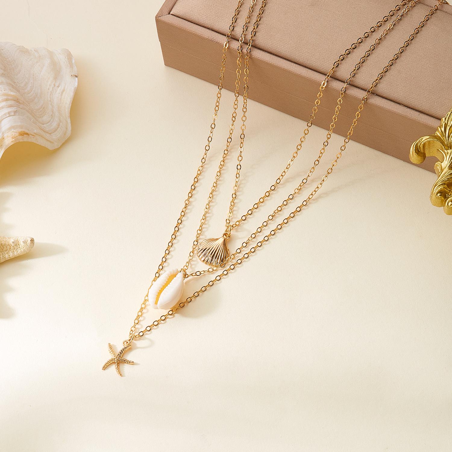 

Boho Multilayered Necklace for Women Gold Color Starfish Scallop Shell Pendant Choker Chain Summer Beach Jewelry Accessories Gif